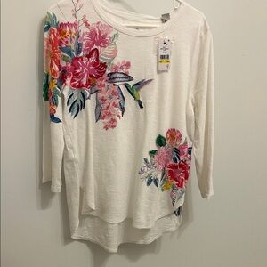 Tommy Bahama Floral Long Sleeve Tee - White with Pink and Green